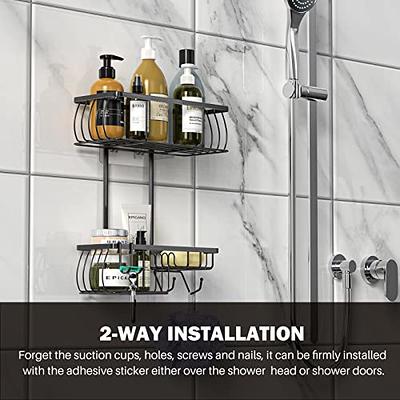 Over the Door Shower Caddy, 5-Tier Adjustable Hanging Shower Organizer  Rustproof Metal, Black