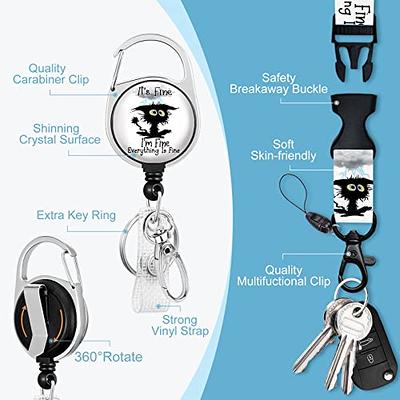 Id Badge Holder with Breakaway Lanyard, Black Cat Badge Reel Retractable Heavy  Duty and Detachable Name Tag Clips, I'm Fine Everything is Fine Lanyards  for Id Badges, Nurse Teacher Office Gifts 