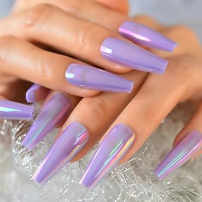 Luxury Coffin Glitter Purple Clear Fake Nails With Crystals Gel Pink Long  False Nails French Lengthen - False Nails - AliExpress