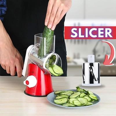 Tevokon Cheese Grater Rotary Vegetable Slicer Nuts Grinder Cheese Shredder Mandoline with 3 Blades Peeler Kitchenware Cooking Tool Blue