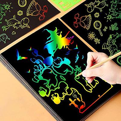 6 Sheets Set Rainbow Scratch Paper Magic Art Craft Supplies Black