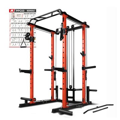 Power Cage, Multi-Functional Power Rack with J-Hooks, Dip Handles, Landmine  Attachment and Optional Cable Pulley System for Home Gym