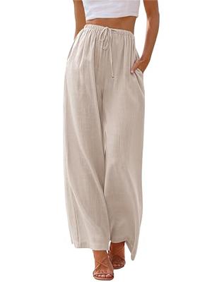 Women Casual Linen Pants Straight Leg Pants High Waisted Beach Pants  Drawstring Relaxed Fit Trousers with Pockets 