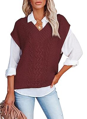 EVALESS Sweater Vest Women Fashion V Neck Sleeveless Red Sweater