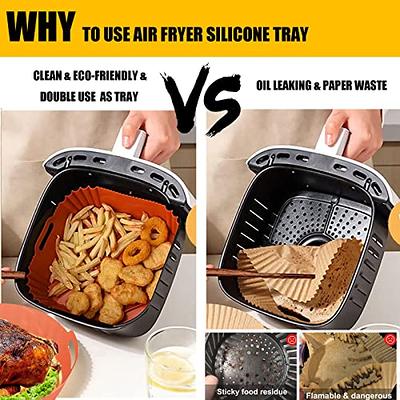 2Pcs Silicone Air Fryer Liners, ZSTea 8.5 Inches Square Air Fryer Silicone  Basket Bowl Reusable Baking