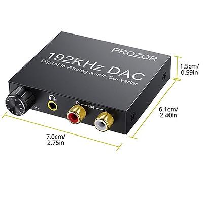 Digital-to-Analog Audio Converter, 96KHz DAC Digital Coaxial and Optical ( Toslink/SPDIF) to Analog 3.5mm AUX and RCA (L/R) Stereo Audio Adapter DAC  Converter with Fiber and Power Cable 