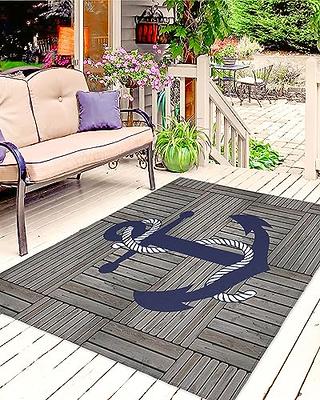 Outdoor Patio Rug Nautiacal Blue Anchor with Stripes Outdoor Rug