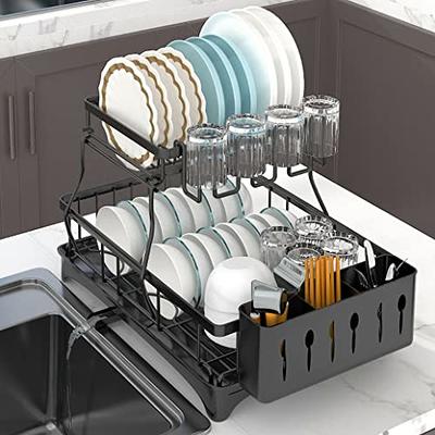 Dish Drying Rack, Expandable Dish Racks For Kitchen Counter,  Multifunctional Extra Large Dish Strainers With Cutlery & Cup Holders,  Extendable Anti-rust Dish Drainers With Drainboard, Kitchen Supplies - Temu