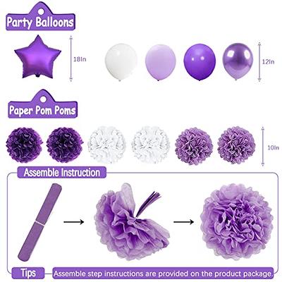 Purple Party Decorations with Happy Birthday Banner, Purple White