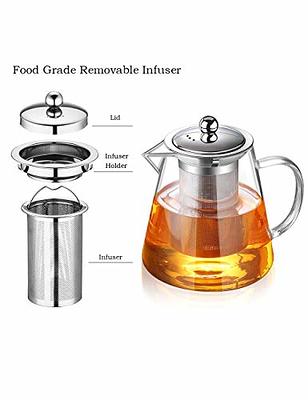 Teabloom Stovetop & Microwave Safe Glass Teapot (33 OZ) with Removable  Loose Tea Glass Infuser 