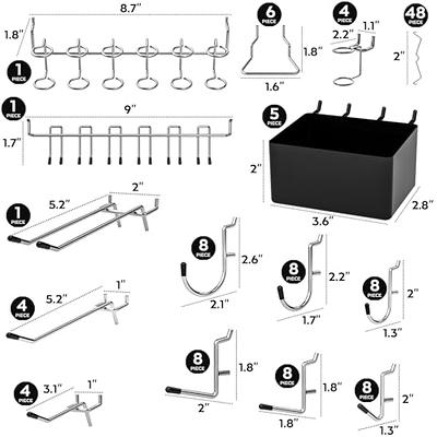 1/8 & 1/4 Peg Board Accessories, Pegboard Bins & Cups with Hooks & Loops  21 Pack, Peg Hooks Assortment Organizer Accessory, Various Tools Storage