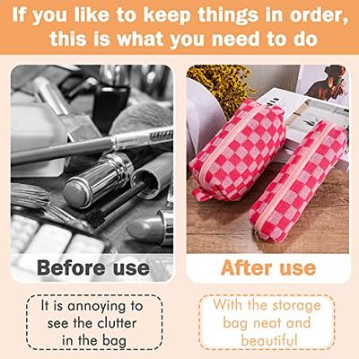 SOIDRAM Makeup Bag Checkered Cosmetic Bag Brown Makeup Pouch 1Pcs Large  Capacity Makeup Bags and 1Pcs Makeup Brushes Storage Bag Travel Toiletry  Bag