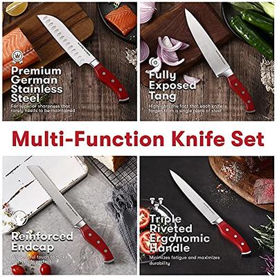19-Piece Premium Kitchen Knife Set With Block  Master Maison German  Stainless Steel Knives With Knife Sharpener & 8 Steak Knives (Red) - Yahoo  Shopping
