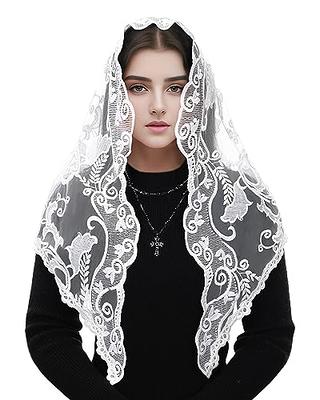 IKASEFU Catholic Church Veils for Women, Triangle Lace Veil