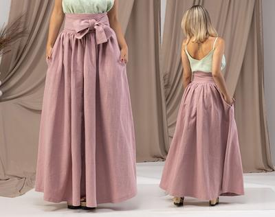 Florence Feminine Linen Long Ash Pink Skirt, Summer Maxi Skirt With  Pockets, High Waisted Ball Bow Belt, Flowy Romantic - Yahoo Shopping