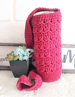 Icecream Crochet Water Bottle Holder Pink Thermos Carrier Shoulder