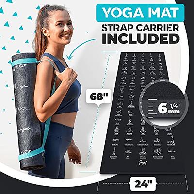 Instructional Yoga Mat with Poses Printed On It & Carrying Strap