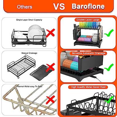 Baroflone Dish Drying Rack, 2 Tier Dish Drying Rack Large Capacity,  Rust-Proof Stainless Steel Dish Racks for Kitchen Counter with Drainboard,  Cutting Board Holder - Black - Yahoo Shopping