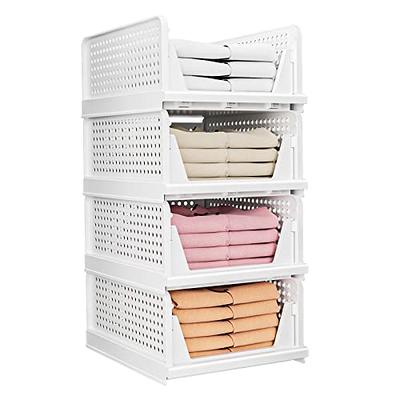 Hossejoy Set of 4 Stackable Wardrobe Storage Box, Plastic Drawer Organizer,  Foldable Clothes Shelf Baskets, Folding Containers Bins Cubes, Perfect for