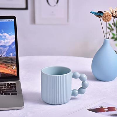 Koythin Ceramic Coffee Mug with Saucer Set, Cute Creative Cup  Unique Irregular Design for Office and Home, Dishwasher and Microwave Safe,  10oz/300ml for Latte Tea Milk (Blue Sky and White