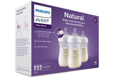 Philips AVENT Natural Baby Bottle with Natural Response Nipple, Clear,  11oz, 2pk, SCY906/02