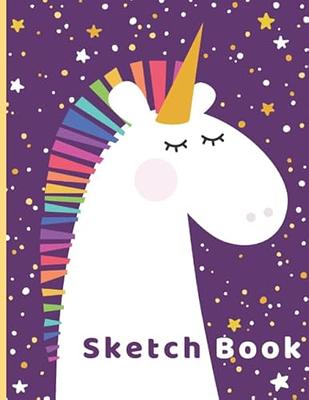 Sketch Book for Girls: Cute Unicorn on Vibrant Raindbow Stars Background!  Large Blank Sketchbook for Girls, Notebook for Drawing, Writing, Sketching