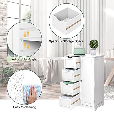 Bonnlo Bathroom Organizer and Storage Wooden Side Bathroom Cabinet with 4  Drawers Free Standing Cabinet White for Bathroom Bedroom Living Room