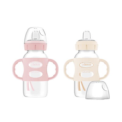 Dr. Brown - Narrow Sippy Spout Bottle with Silicone Handles, Light Pink, 8 oz