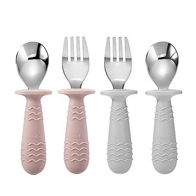 PandaEar 4 Set Baby Toddler Silicone Stainless Steel Utensils Silverware  Spoon Fork for Baby Toddler BPA Free with Silicone Holding Anti-Choke  Design (Pink&Grey) - Yahoo Shopping