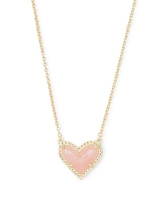 Ari Heart Gold Pendant Necklace in Neon Pink Magnesite