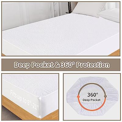 Twin Mattress Protector Waterproof Soft & Breathable Terry, Noiseless  Mattress Cover Fits up -14'' Depth, Skin-Friendly Machine Wash Mattress