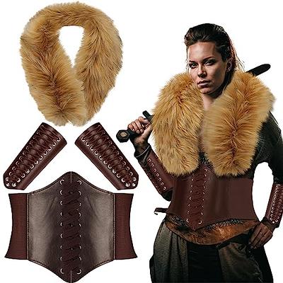 Vabean 4 Pcs Women Renaissance Costume Set Renaissance Pirate Shirt Medieval Faux Leather Belt Pouch Tied Corset