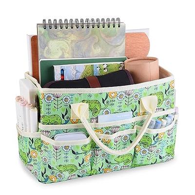 JJRING Craft and Art Organizer Tote Bag - 600D Green Nylon Fabric Art Caddy  with Pockets - for Art, Craft, Sewing, Medical, and Office Supplies