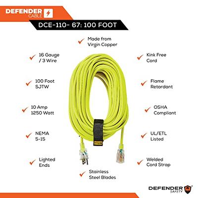 Contractor Grade 100 ft 10 Gauge Power Extension Cord 10/3 Plug, Black 10  Gauge Extension Cord 10 3 100 Foot Extension Cord with Lighted Ends (100 ft