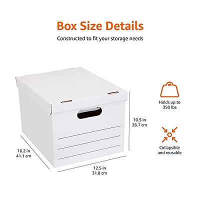 Basics Storage and Filing Boxes With Lid and Handles, Legal/Letter  Size, Basic Duty, Pack of 20, White, 16.2 L x 12.5 W x 10.5 H