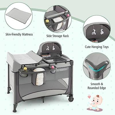 BABY JOY Baby Foldable Travel Crib, 2 in 1 Portable Playpen with Soft –  costzon