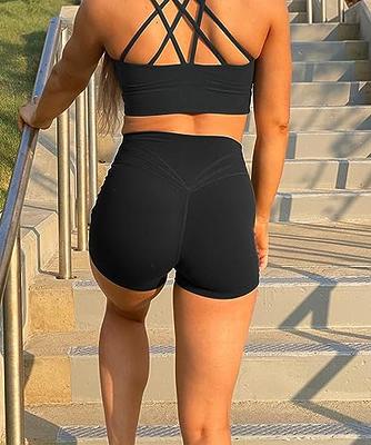 Booty Shorts For Women High Waisted Soft Yoga Gym Shorts Black Nude XL