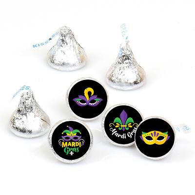 Colorful Mardi Gras Mask - Masquerade Party Round Candy Sticker Favors  Labels Fit Chocolate