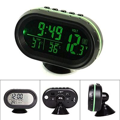 Yosoo 12V Car Digital Thermometer Voltmeter Clock Alarm Monitor, Multifunctional Auto Meter Clock Voltage Freezing Temperature Gauge, Clock LCD