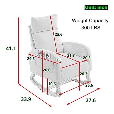 Nursery Rocking Chair with Solid Wood Legs, Glider Chair for Nursery with  Two Side Pockets, Rocker Armchair for Living Room Bedroom (Ivory White