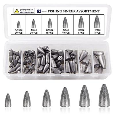 OROOTL Bullet Fishing Sinkers Weights Kit, 83pcs Worm Weights Set