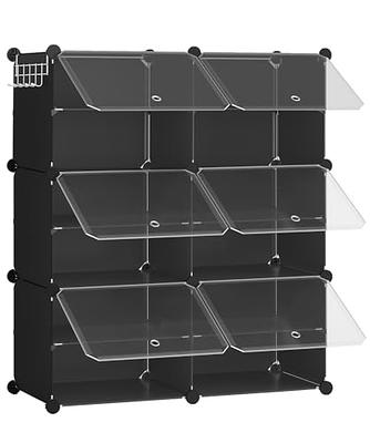 YITAHOME Shoe Storage Organizer, Foldable Shoe Box with Transparent Doors, 2-12 Grid Stackable Shoe Cabinet Installation-Free for Hallway, Living