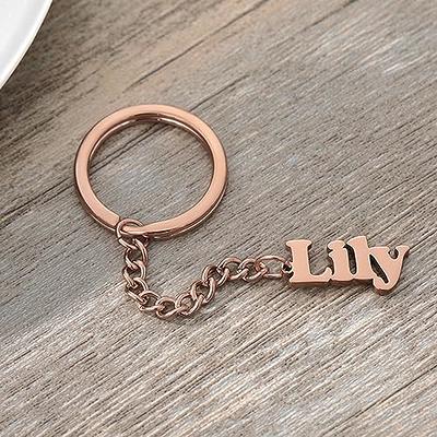 Custom Name Keychain Personalized, Stainless Steel Gold Plated Dainty Engraved Letters Personalized Key Chain