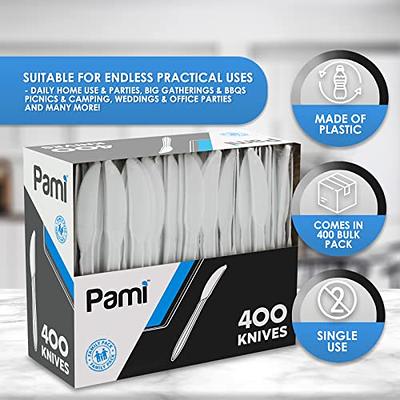 PAMI Medium-Weight Disposable Plastic Knives [400-Pack] - Bulk White Plastic  Silverware For Parties, Weddings, Catering Food Stands, Takeaway Orders &  More- Sturdy Single-Use Partyware Knives - Yahoo Shopping