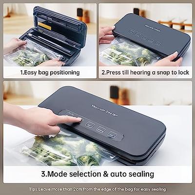 MEGAWISE Vacuum Sealer Machine | 80Kpa Suction Power| Bags and Cutter Included | Compact One-Touch Automatic Food Sealer with External Vacuum System