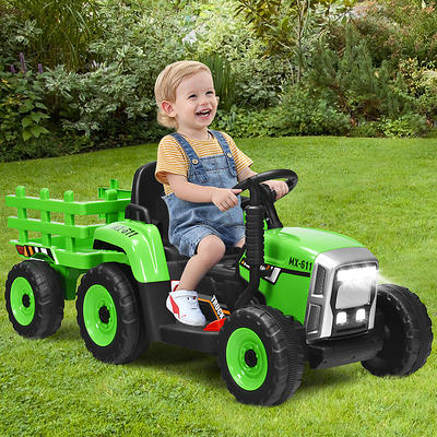 Costway 12V Kids Ride On Tractor with Trailer Ground Loader w/ RC & Lights  - Yahoo Shopping