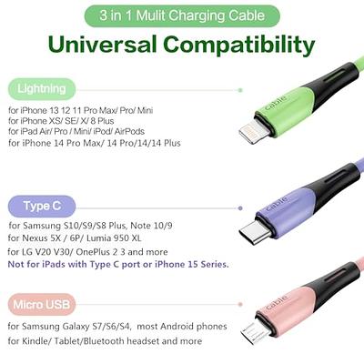 Multi Charging Cable, (2Pack 5FT) Multi USB Charger Cable Aluminum Nylon 3  in 1 Universal Multiple Fast Charging Cord