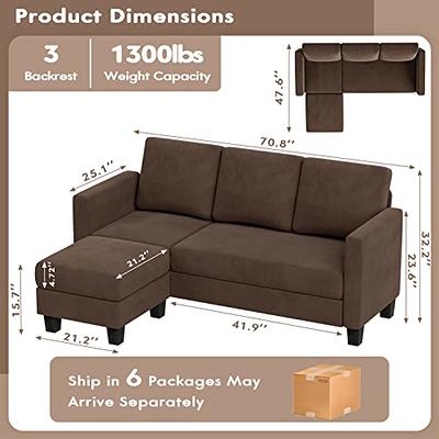 Vongrasig 79 Convertible Sectional Sofa Couch, 3 Seat L Shaped Sofa with  Removable Pillows Linen Fabric Small Couch Mid Century for Living Room