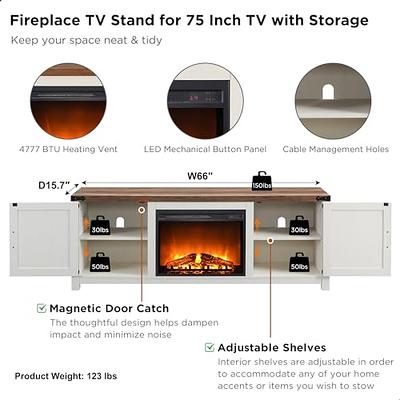  OKD Farmhouse TV Stand for 75 Inch TV, Industrial & Farmhouse  Media Entertainment Center w/Sliding Barn Door, Rustic TV Console Cabinet  w/Adjustable Shelves for Living Room, Antique White : Home 