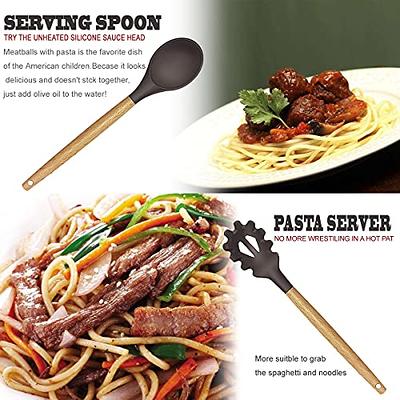 Cooking Utensils with Nonstick Silicone & Stainless Steel-Serving Spatula,  Spoon, Tongs, Whisk, Strainer, Ladle, Pasta Server